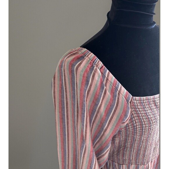 Marine Layer Ivy Smocked Maxi Dress Linen Blend Striped in Brick Size XL - Picture 6 of 14